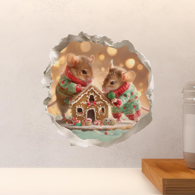 Gingerbread House Mice - Mouse Hole Wall Sticker