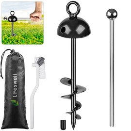 Estaca de amarre resistente de 15" para perros, giro de 360°, sin enredos, fácil de instalar, para perros grandes de hasta 220 libras, perfecta para patio, camping, playa (Negro)