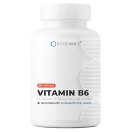 Biogenique Biogenique Vitamin B6 100 mg - 60 Capsules B6 Pyridoxin - Supports Energy Production & Metabolism - 2 Months supply Vitamin B6 supplement Made in Canada, Non-GMO, Vegan