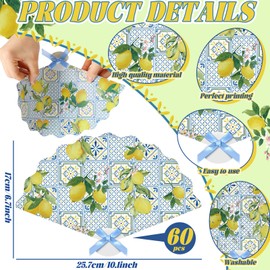 Vercraft 60 Pcs Capri Plastic Hand Fans with Bow Bulk Wedding Favor Fans for Guests Gifts Plastic Capri Lemon Handheld Decorations for Mediterranean Bridal Shower Bridesmaid Party