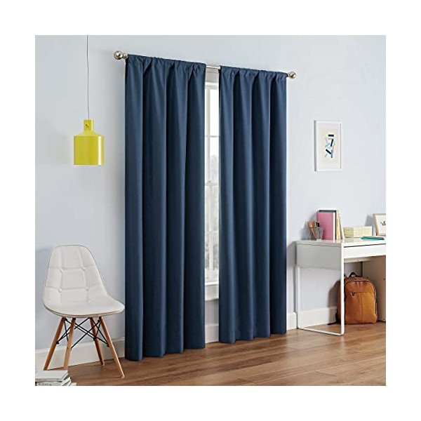 ECLIPSE Kendall Modern Blackout Thermal Rod Pocket Window Curtain for Bedroom or Living Room (1 Panel), 42" x 84", Denim
