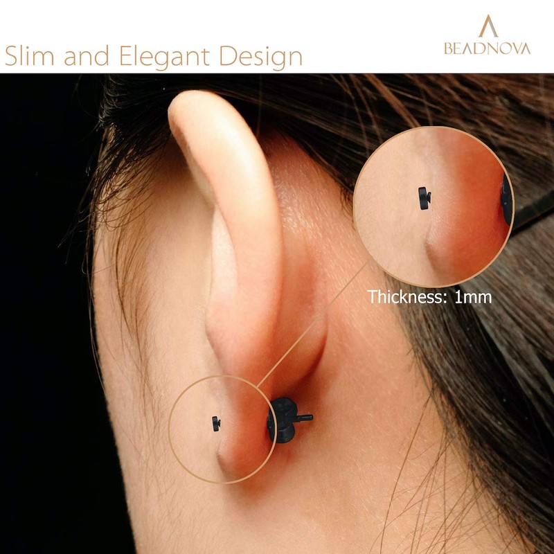 BEADNOVA Stud Earrings Dot Earrings Flat Circle Piercing Earrings Black