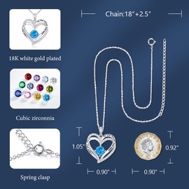 CRYSLOVE Birthstone Necklaces for Women 925 Silver White Gold Plated Love Heart Pendant Necklace Cubic Zirconia Jewellery Gifts for Wife Mum Girlfriend