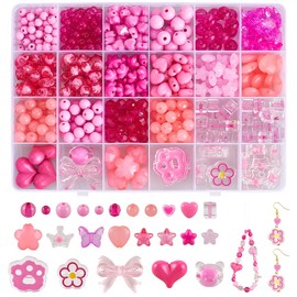 SOFPLATE 1 Box 541Pcs Acrylic Assorted Beads Cute Bead Kits Hot Pink Butterfly Heart Flower Stars Bear Kawaii Aesthetic Beads Bulk for Jewellery Making Supplies DIY Bracelet Necklace Craft Phone Charm