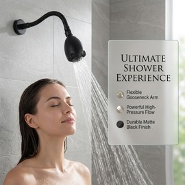 SUBEIXI Adjustable Shower Arm with High Pressure Shower Head, Powerful Pressure Boosting Rain Showerhead with Adjustable Swivel Brass Ball Joint