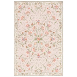 SAFAVIEH Chelsea Collection Accent Rug - 3'9" x 5'9", Beige & Green, Hand-Hooked French Country Wool, Ideal for High Traffic Areas in Entryway, Living Room, Bedroom (HK330A)
