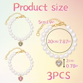 3 Pieces Pet Pearl Collar, Adjustable Pearl Pet Collar for Cats and Small Dogs, Heart Shaped Rhinestone Design, 3-Pack (White, Green, Pink) for Themed Parties, Birthdays, Photos, and Everyday Use