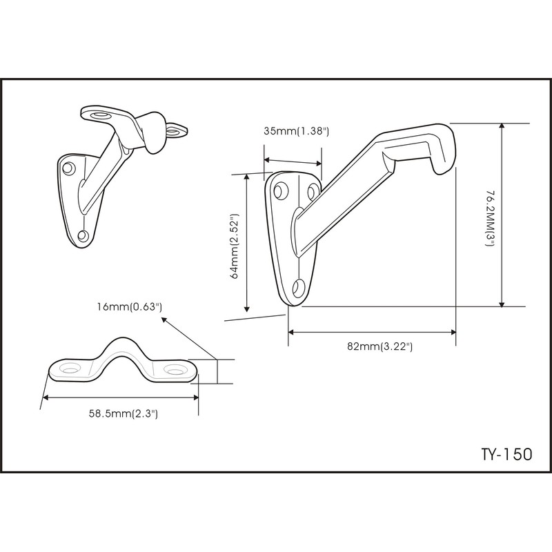 QCAA Heavy Duty Handrail Stair Brackets, Zinc Die Cast, Matte