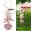 2Pcs Keychain Pendant Pearl DiamondStudded Fruit Shape Key Ring Girl