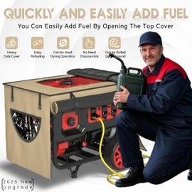 2025 Upgrade, Generator Covers While Running, 900D+210D Double Layer Production, Heavy Duty Dustproof and Waterproof Generator Covers, for 5000W-10000W Frame Generators, khaki, with Storage Bag
