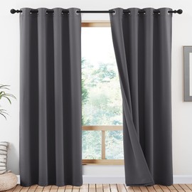 NICETOWN 100% Blackout Curtains 84 inches Long 2 Panels, 2-Layer Cold Reducing & Thermal Insulated Full Blackout Drapes, Energy Efficiency Window Draperies for Bedroom (Grey, 52 inch Wide)