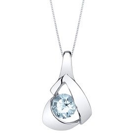 PEORA Aquamarine Pendant Necklace for Women Sterling Silver, Natural Gemstone Chiseled Solitaire, 0.75 Carat Round Shape 6mm, with 18 inch Italian Chain, Blue Aquamarine Necklace, w/Jewelry Box