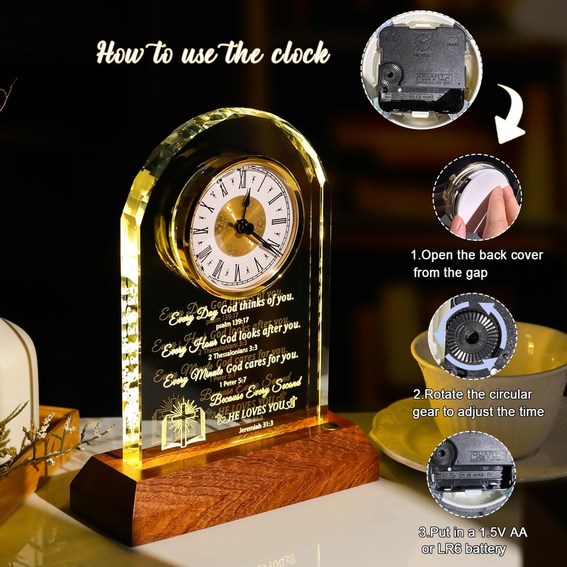 Arikyrist Glass Clock Christian Gifts for Women Men Spiritual Gift