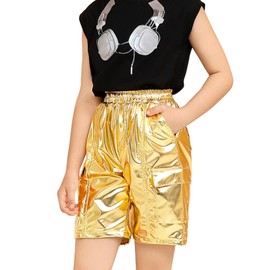 Perfashion Girls Cargo Shorts Sparkly Metallic Boys Hip Hop Cargo Shorts Activewear Gold Y2K Bike Outfit 4 5T