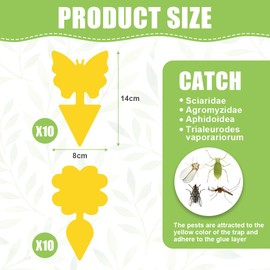 Flintronic Fruit Fly Traps, 20 Pack Yellow Double-sided Fungus Gnat Sticky Catcher, Double-Sided Fly Catchers, for Protect Plants and Control Multiple Insects