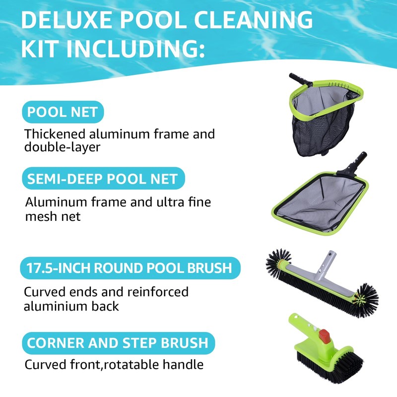 Sepetrel Deluxe Swimming Pool Cleaning Kit Including Professional Leaf Skimmer