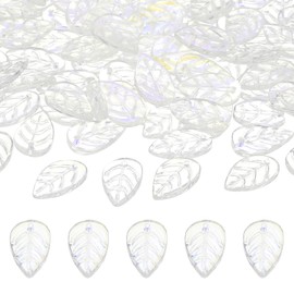 PATIKIL 100Pcs Shiny White Leaf Czech Glass DIY Jewelry Beads