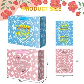 JWSCYSY 2PCS 12.6" Large Mother's Day Gift Bags with Tissue Papers and Greeting Cards (Pink Silver, Blue Gold)