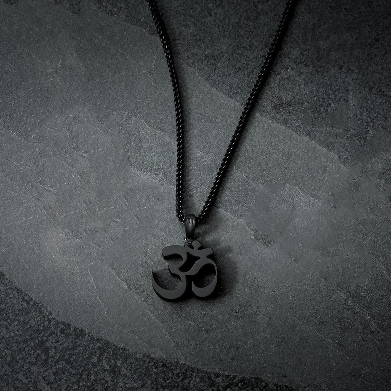 Dark Zen Stainless Steel Om Necklace Black Unisex Spiritual Gothic