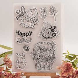 WooYangFun Happy Easter Bunny Easter Egg Bloom Clear Stamp for Card Making Decoration and Scrapbooking