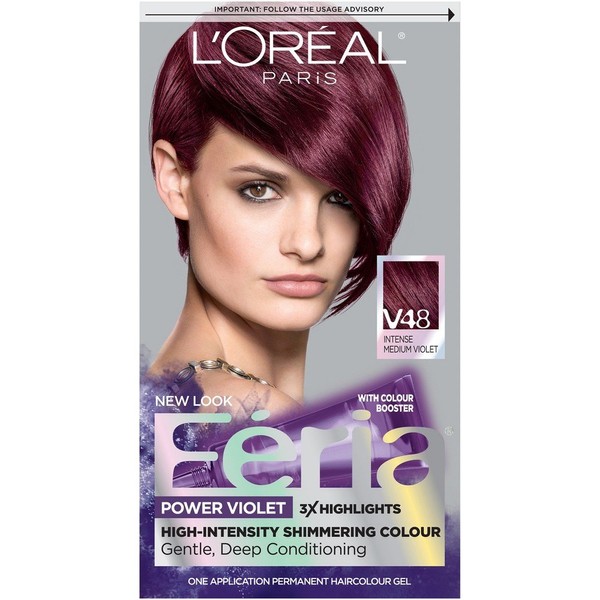 L'Oreal Paris Feria Multi-Faceted Shimmering Permanent Hair Color Hair Dye, V48 Violet Vixen (Intense Medium Violet)