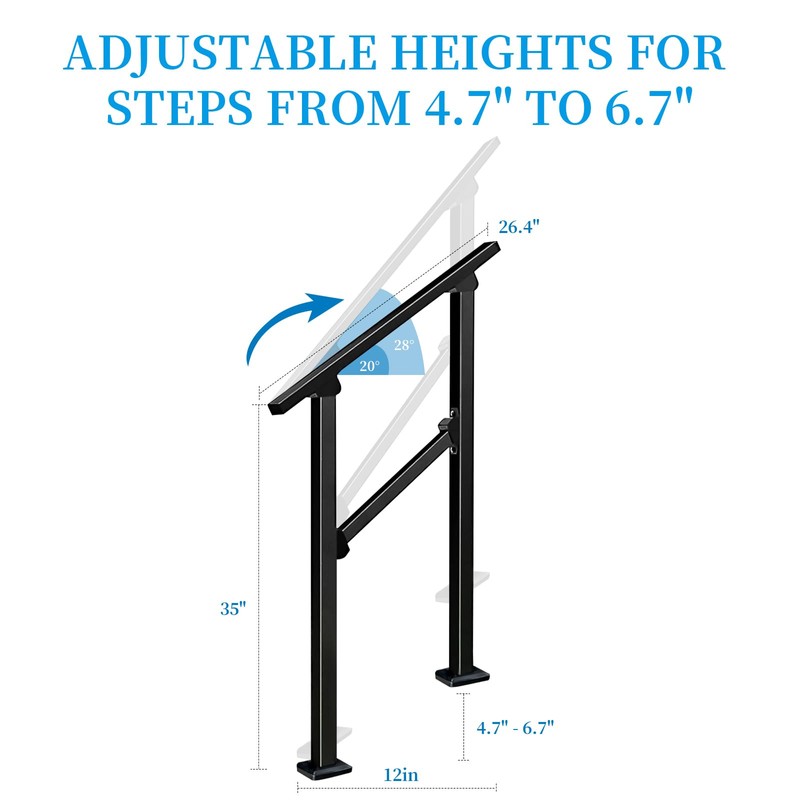 2 Step Handrail for Outdoor Step,Metal Porch Stair Railing 2