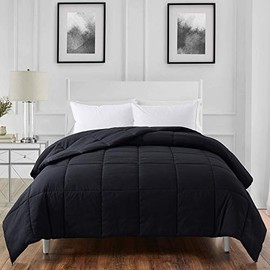 ELNIDO QUEEN All-Season Black Down Alternative Quilted Comforter- Corner Duvet Tabs-Machine Washable-Duvet Insert or Stand-Alone Lightweight Comforter-King Size(102Ã90 Inch)