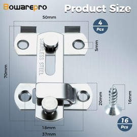 BOWAREPRO Pack of 4 Stainless Steel Flip Latch Gate Antique Door Lock Sliding Bolt for Gate Window Cabinet Wine Cabinet (Silver)