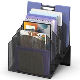 Organizador de archivos de escritorio de 5 secciones, organizador de archivos vertical para escritorio, soporte de correo de malla para carpetas de ta