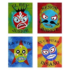 Lucha Libre, Luchador Collection, Set of 4 24x36 Inch Print, Kids wall decor, Lucha Libre, wall decor, playroom decor, nursery decor, room decor for boys, lucha libre posters, mexican lucha