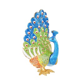 Furuida Peacock Trinket Boxes Hinged Enamel Jewelry Box Hand-Painted Rhinestones Animals Ornaments Gift for Home Decor