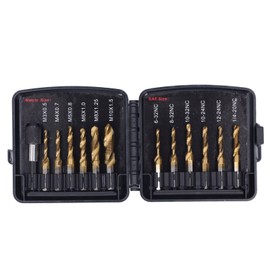 13Pcs/Set Combination Drill Tap High Speed Steel Titanium Plated Hex Shank Taps Metric Imperial