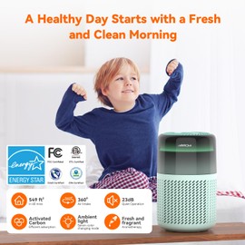 AIRROMI Air Purifier for Bedroom with HEPA Filter, Covers Upto 549 Ft², Quiet 360° intake Air Cleaner for pet hair,allergies,Dust,Smoke A2005 Turquoise