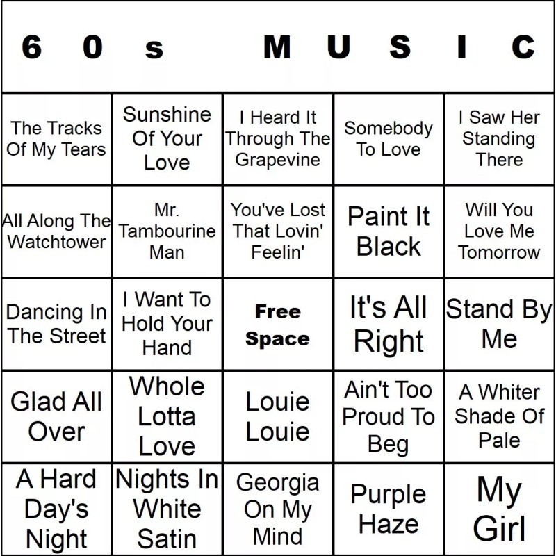 banginmeats 100 60s Music Bingo Cards Printed And Laminated With