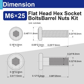 Usdrwam 20 Sets M6 × 25 mm Barrel Nuts and Bolts, Hex Socket Binding Screws for Furniture, Cabinets, and Cribs Assembly