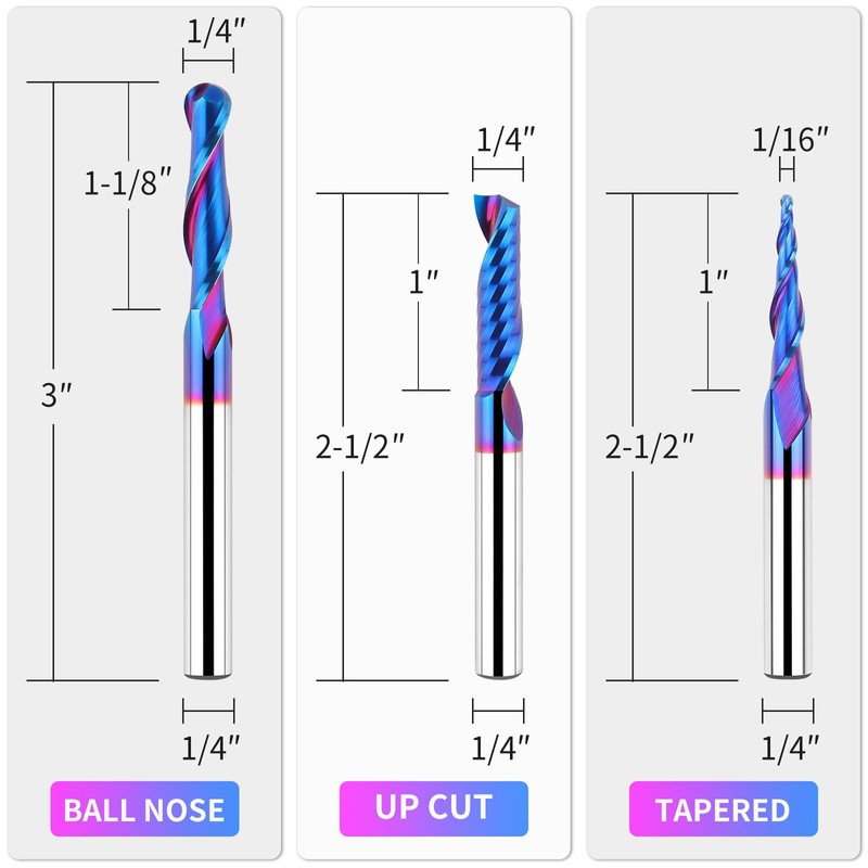 EANOSIC 9PCS Carbide CNC Router Bits Set 1/4 Inch Shank,