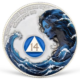 14 Year Sobriety Coin Sea Wave AA Coins Addiction Recovery AA NA Chips and Medallions 1-15 Years Clean and Sober Alcoholics Anonymous Gifts for Women Men