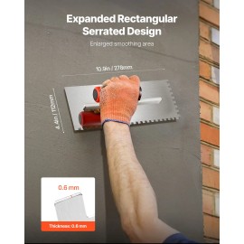 Pro Grade Ergonomic Tile Tools Stainless Steel Squared Notch Flooring Trowel 10.9 X 4.4 Drywall Tool Comfortable Rubber GripDefault: Default