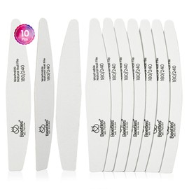 Beetles 2-in-1 Washable Nail File 10 Pcs, Wooden Double Sided 180/240 Grit Nail Buffer, Diamond and Crescent Shape for Precise Filing, Professional and DIY Manicure Tool for Shaping and Smoothing