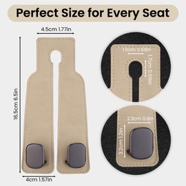 4Pcs Car Seat Hooks for Headrest, Sued Leather and Zinc Alloy Purse Hook for Car, Double Hooks Purse Holder for Car & Mobile Phone Holder, Car Seat Hanger for Purses & Bags (Beige & Silver)