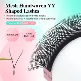 NAGARAKU YY Eyelash Extensions Supplies Y Lash 4D Easy Fan Russian Volume Crisscross YY Eyelashes Handwoven Y Shaped Mesh Wispy Clusters 12 Rows Pre Fanned Eye Lashes Black - 0.12C (8-15mm) Mix