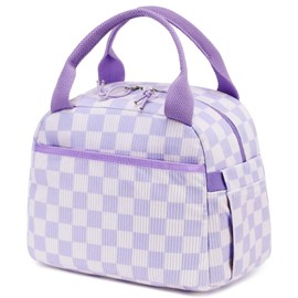 Bluboon Lunch Bag for Women Men Cute Corduroy Lunch Tote Bags Reusable Insulated Lunch Box Large Capacity Reusable Insulated Cooler for Work Picnic or Travel (Corduroy checkered purple)