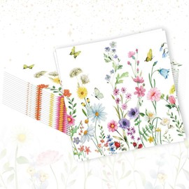 Pack of 20 Wildflower Party Wild Flowers Napkins Flowers Butterfly Napkins Tea Party Napkins Wildflowers Party Decorations for Party Wedding Baby Shower Bridal Shower