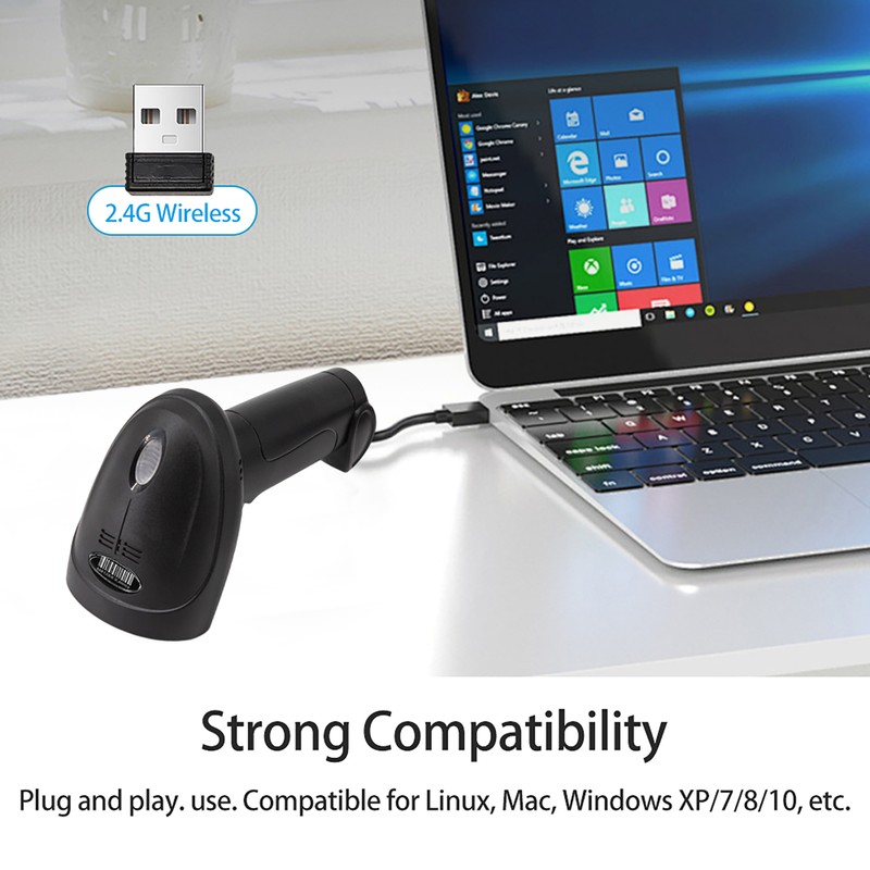 Wireless 1D Barcode Scanner 2.4G + USB Wired Connection CCD