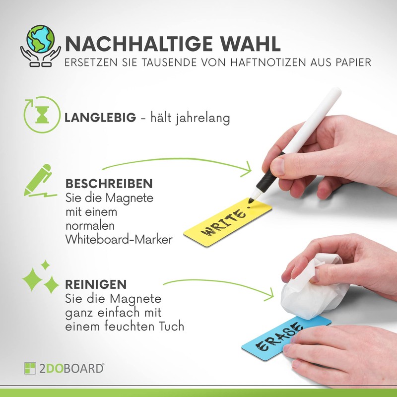 2DOBOARD Magnetic Strips Writeable - 7.5 cm x 2.5 cm