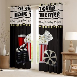 Feelyou Vintage Cinema Ticket Blackout Curtains(30%-50%) Movie Theater Curtain Filmstrip Printed Home Decorative Darkening Window Dreapes for Bedroom Decor Window Treatments (2 Panels 38 x 45 Inch)