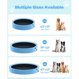 Pechfun 79'' Dog Pool with Sprinkler, Foldable Dog Pools for Large Dogs, 2-in-1 Non-Slip Swimming Pool for Dogs & Kids, Heavy Duty Hard Plastic Pet Bathing Tub for Outdoor Backyard, Blue