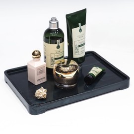 Suanti Delicate Handcraft Black Pearl Sheen Resin Bathroom Vanity Tray for Counter, 11.6"x8.25" Large Home Decor Tray for Soap,Towel,Candles,Perfume,Rectangle Sink Organizer Tray for Coffee Table