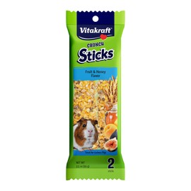Vitakraft Guinea Pig Fruit & Honey Treat Sticks 2 Pack, 3.5 Ounce, Enriched Snack with Wooden Chew Core for Dental Health