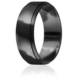 ROQ Silicone Rubber Wedding Ring for Men, Comfort Fit, Men's Wedding Band, Breathable Rubber Engagement Band, 8mm Wide 2mm Thick, Step Edge, Single, Black Camo, Size 11